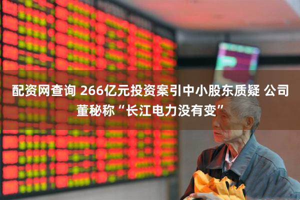 配资网查询 266亿元投资案引中小股东质疑 公司董秘称“长江电力没有变”